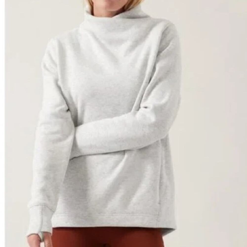Athleta Cozy Karma II Twist Neck Sweatshirt Size 1X Cowlneck Heather Gray Gym